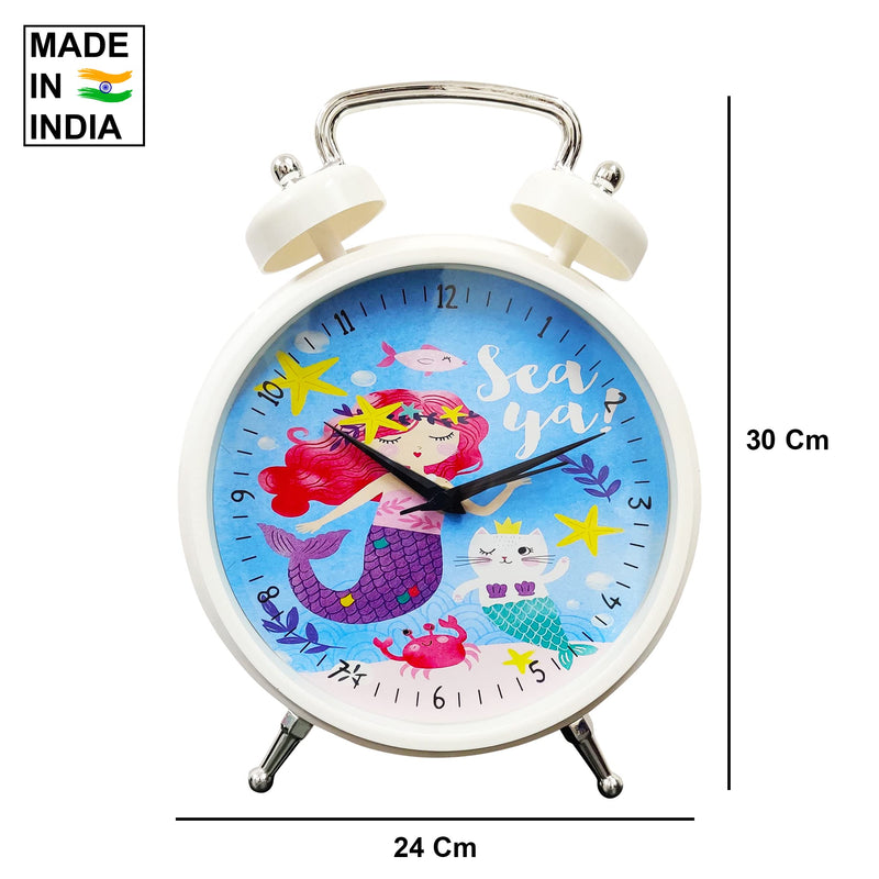 PARTEET Analogue Round Mermaid Table Clock with Glass for Home/Bedroom/Living Room/Kitchen/Office (Multicolour)