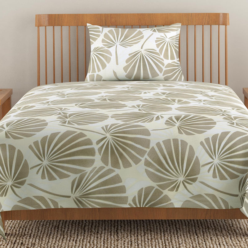 HOKIPO Cotton Feel Brushed Microfiber 145 GSM Printed Bedsheet for Single Bed, 60 x 90 inches with 1 Pillow Cover, Tropical Leaves Cream (IN-772-D1)