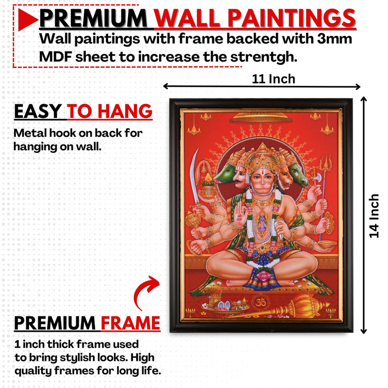 INSPIRING BRUSH Panchmukhi Hanuman Photo Frame, Vastu Painting (14 Inch x 11 Inch)