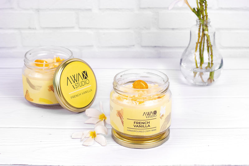 A WAX STUDIO Premium Frankinsence + Lemon Grass + Vanila Scented Candle | Premium Soy Wax & Glass Jar - 350g |Two Wick Candle | Handpoured | Aromatherapy, Home Décor | Burn Time Upto 65 Hours