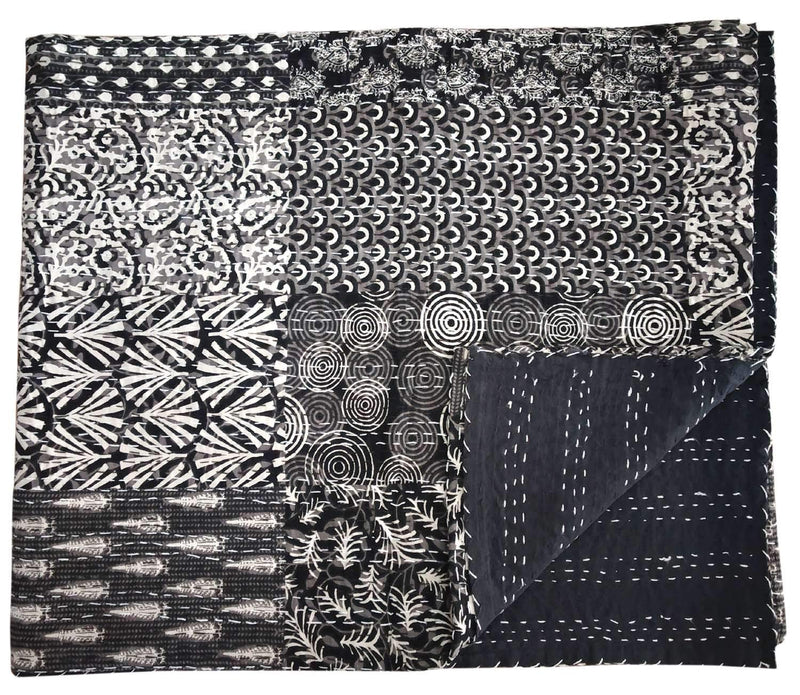 Kirti Textile and Handicraft Queen Kantha Quilt Hand Block Printed Kantha Bed Cover Cotton Kantha Bedspread