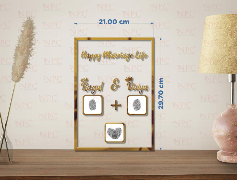 Couple Thumb Impression Gift (21 Cm X 29.7 Cm)| Wedding Thumb Print | Couple Gift| Finger Print Gift| Personalized Text | Golden Metal Design| Anniversary Gift