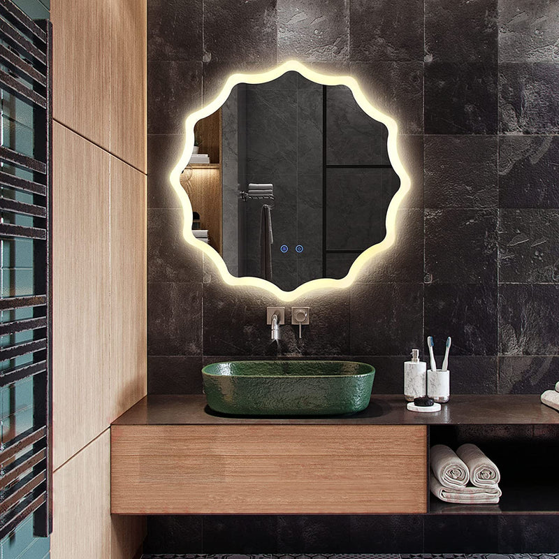 TINITALO Bathroom LED Mirror Home Mirror Wall Mirror with Touch Sensor, 3 Light Effects, Glass, Round LED-20 (30 x 30 Inch)