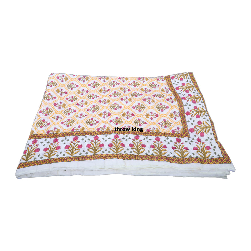 THROW KING Jaipuri razai rajai Single Bed for Heavy Winter Jaipuri Mughal Desing Printed Skin Friendly & Breathable Soft Cozy Single Bed Blanket, Razai, Quilt, Dohar Set of 2 (58 x 90 inch)