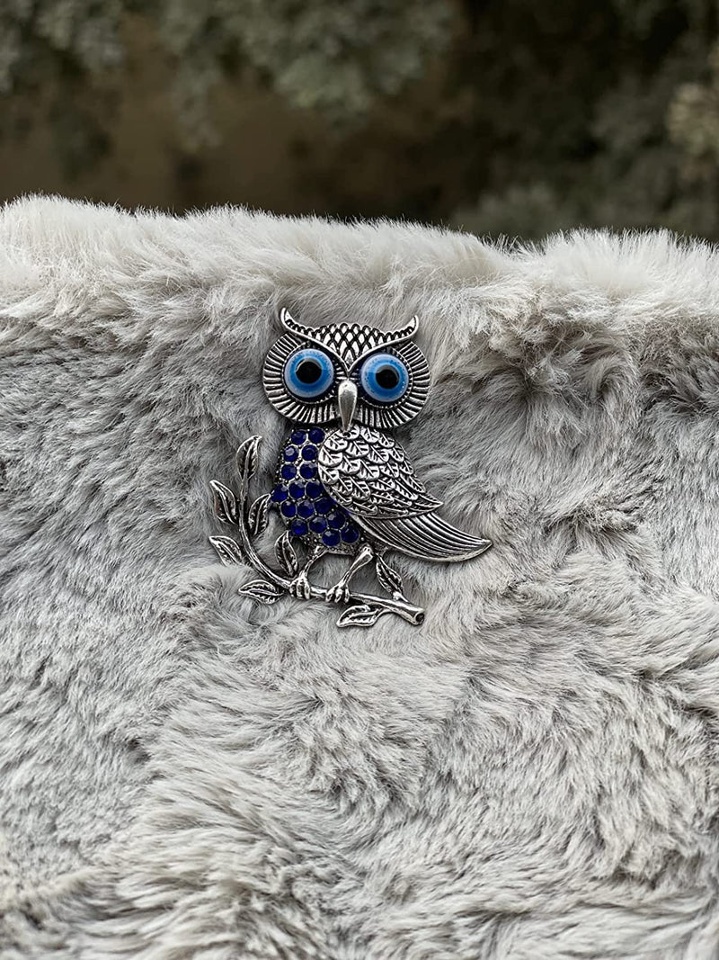 BLUE BEADS Silver Owl Turkish Evil Eye Fridge Refrigerator Sticker Magnet - Sign of Good Luck & Protection Unique Souvenir Items Home and Office Decorative Things & Car Accessories