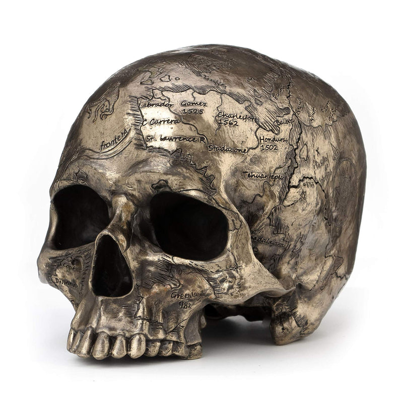 Veronese Design Bronze Finish Craniumography Old Treasure Map On Skull Statue