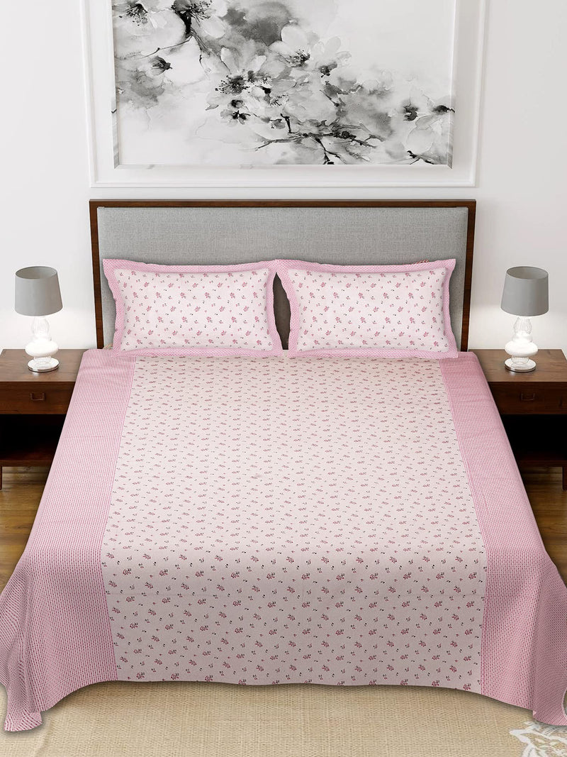 Fun Homes Kuber Industires Leaf Design Cotton Double Bedsheet with 2 Pillow Cover (Pink)-HS_38_FUNH21130, Full (HS_38_FUNH021130)