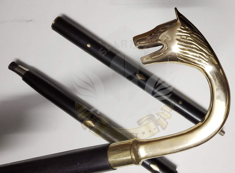 Spartan Street Elegant Brass Fox Head Classic Stick Wooden Shaft Brass Replica Walking Canes