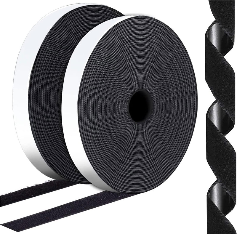 OXIOV Self Adhesive Hook and Loop Tape | Nylon Self Adhesive Heavy Duty Strips Fastener for Home Office School Car and Crafting Organization (Black) (5M*25 mm)