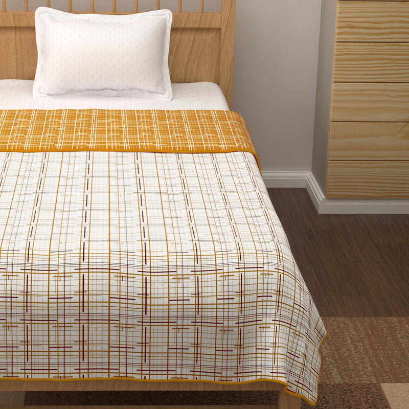 Story@Home Dohar Single Bed Blanket - 144 cm x 220 cm |100% Cotton | Reversible | Lightweight | White and Yellow | Criss-Cross Pattern | 150 GSM | Comfortale & Stylish Season.