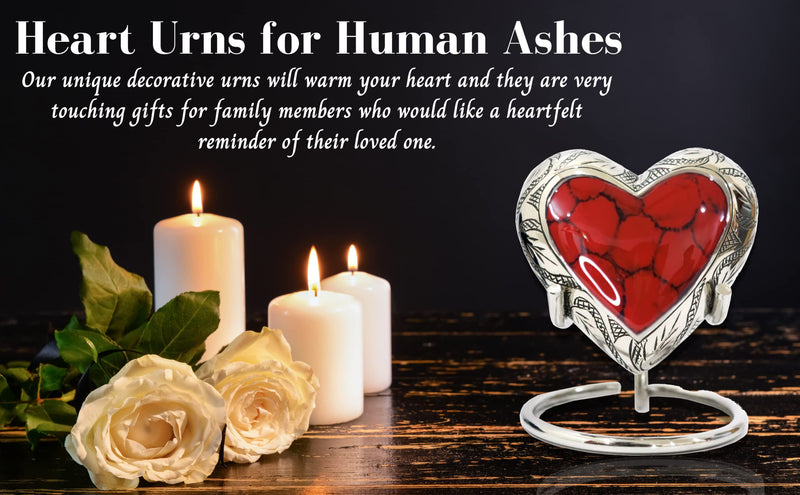 THE ASCENT MEMORIAL Red Cloud Heart Shape Small Urn for Human Ashes with Stand, Red Heart Small Keepsake Box Urn for Human Ashes with Stand, Velvet Carry Bag and Velvet Gift Box (Red)