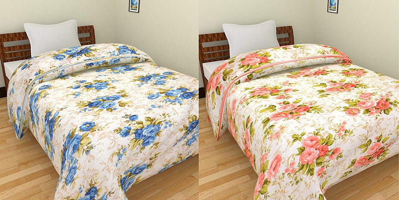 Talwar Home Dcor Microfiber Bunch Flower Prints Reversible Single Bed AC Blanket (Multicolour, Combo Set of 2 Piece)