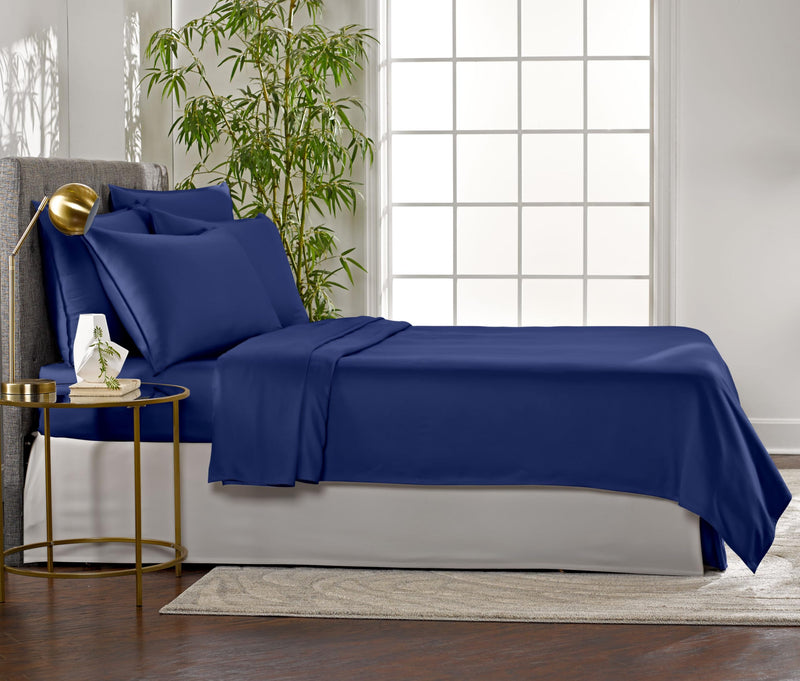 Pure Bamboo Sheets King Size Bed Sheets 4 Piece Set, 100% Organic Bamboo, Luxuriously Soft & Cooling, Double Stitching, 16" Deep Pockets, 1 Fitted, 1 Flat, 2 Pillowcases (King, Cobalt Blue)