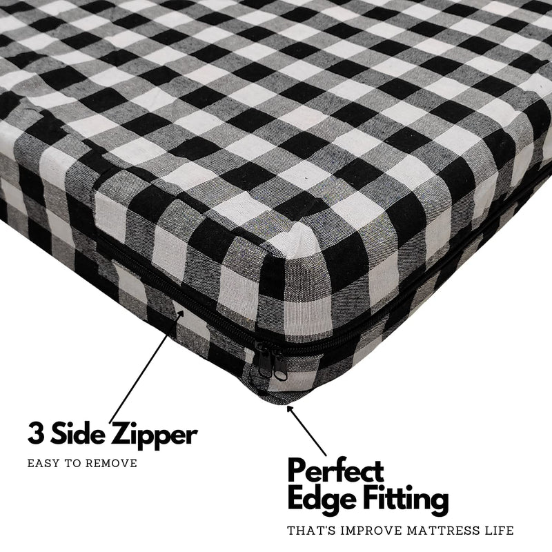 Deevine Craft 4 Inch Thick Pure Pu Foam Mattress Single High Density PU Foam Mattress Extremely Soft Cum Reversible Foldable Dual Comfort Mattress Gingham Plaid Black and White Check 72X35X4 Inches