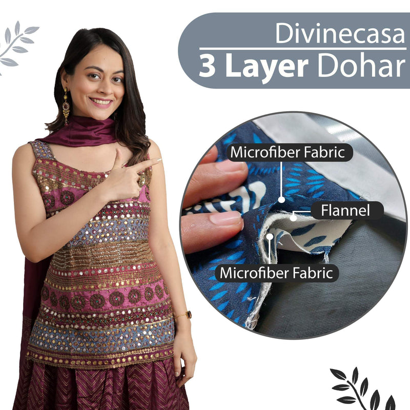 Divine Casa 120 GSM Polyester Reversible Lightweight Printed Single Bed AC Dohar Blanket - (Grey and White, 140 x 210 CM)