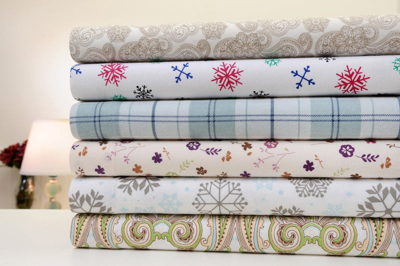 Mellanni California King Flannel Sheet Set - 4 pc Printed Luxury 100% Cotton - Lightweight Bed Sheets - Cozy, Soft, Warm, Breathable Bedding - Deep Pockets (Cal King, Blue/Gray Snowflakes)