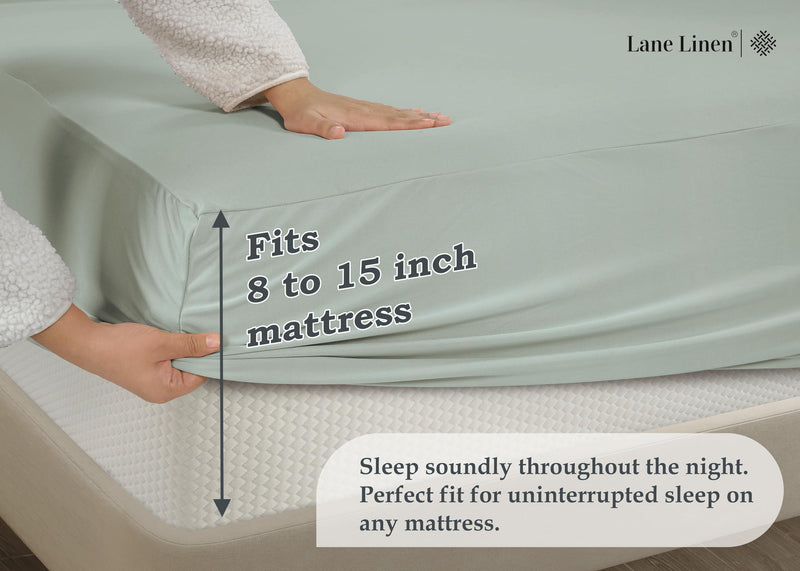 Lane Linen Twin XL Fitted Sheet Only - 4 Way Stretch Jersey Knit Deep Pocket Twin XL Bottom Sheet - Fits Upto 16" Mattress (No Flat Sheet), Wrinkle Free, Microfiber Fitted Sheet Twin XL - Mineral