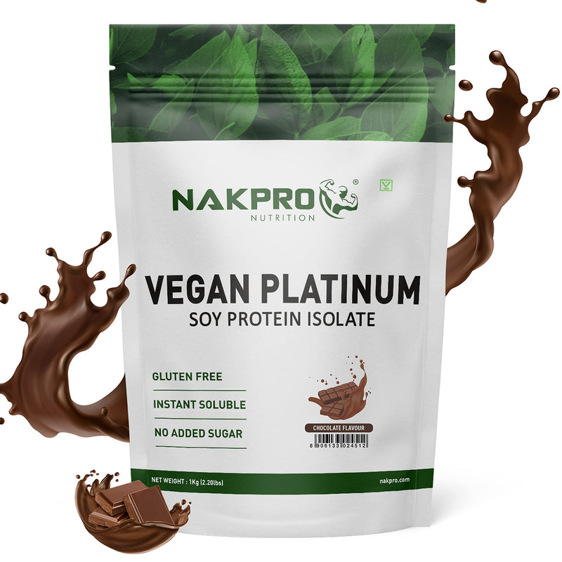 NAKPRO Vegan Soy Protein Isolate 90% | Raw, Pure, Natural & Vegetarian Plant Protein Supplement Powder - (Chocolate, 1 Kg)