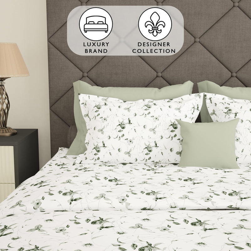 Story@Home Metro Collection 186 TC 100% Cotton Double Bedsheet with 2 Pillow Covers (88 inch X 100 inch, White & Grey)