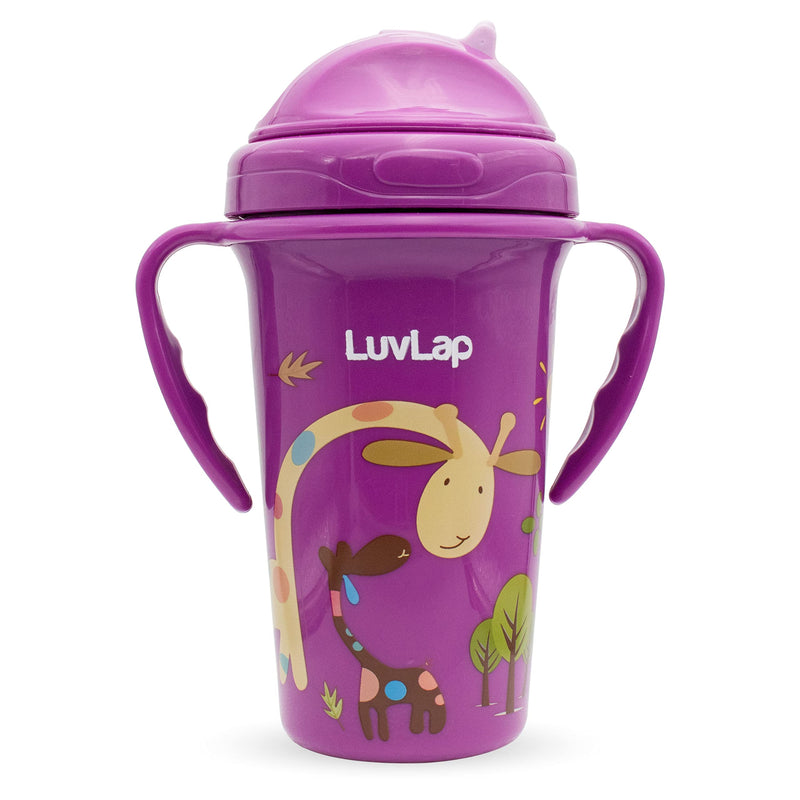 LuvLap Tiny Giffy Sippy Cup, Silicone Straw, BPA Free, 300 ml 18m+ (Purple)