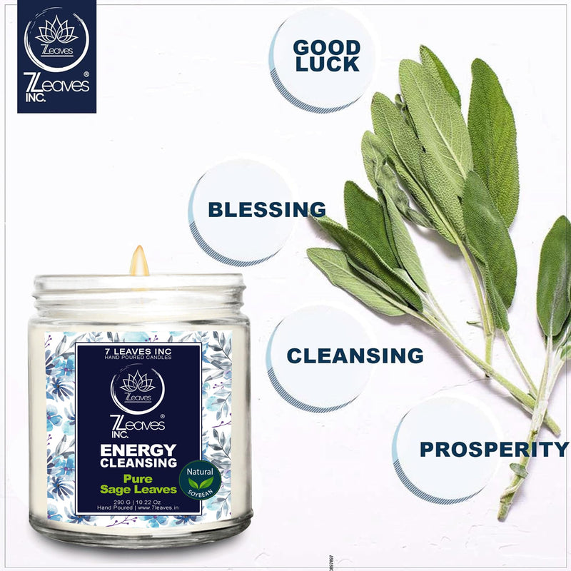 7LEAVES INC® Energy Cleansing Herbs Aromatherapy Candle for Bad Vibes Remover, Devoted to clearing, Protection, and Blessings - Natural Soy Wax Glass Jar Candle for Aromatherapy 10.2 Oz