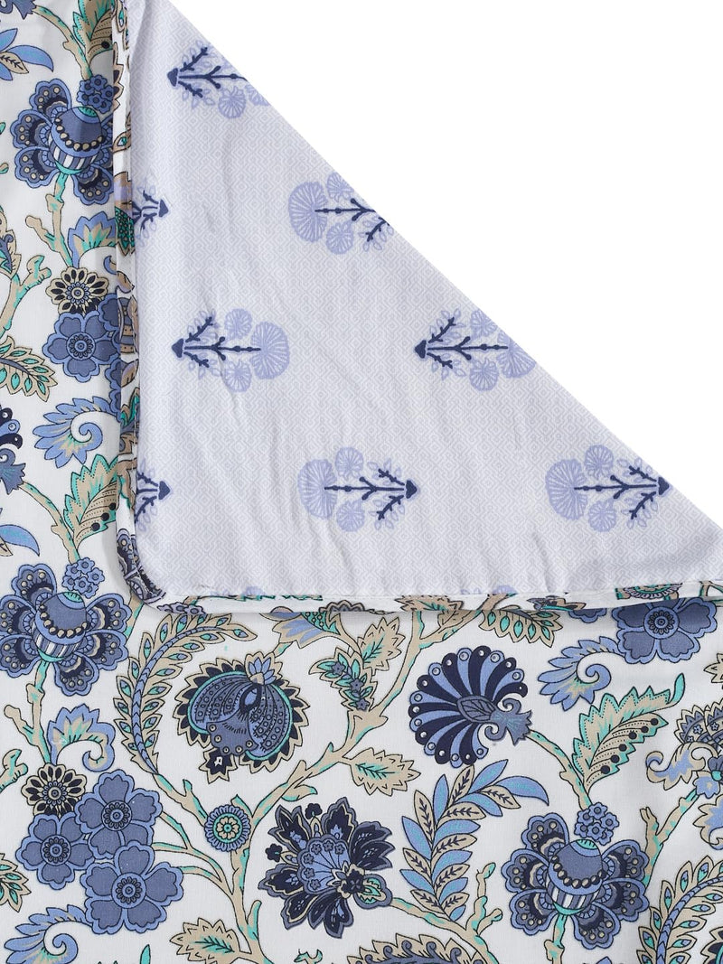 Rajasthan Décor Graceful White and Blue Floral Printed 120 GSM Reversible Cotton Single Bed AC Dohar - Soft and Cozy Lightweight Blanket for All Seasons