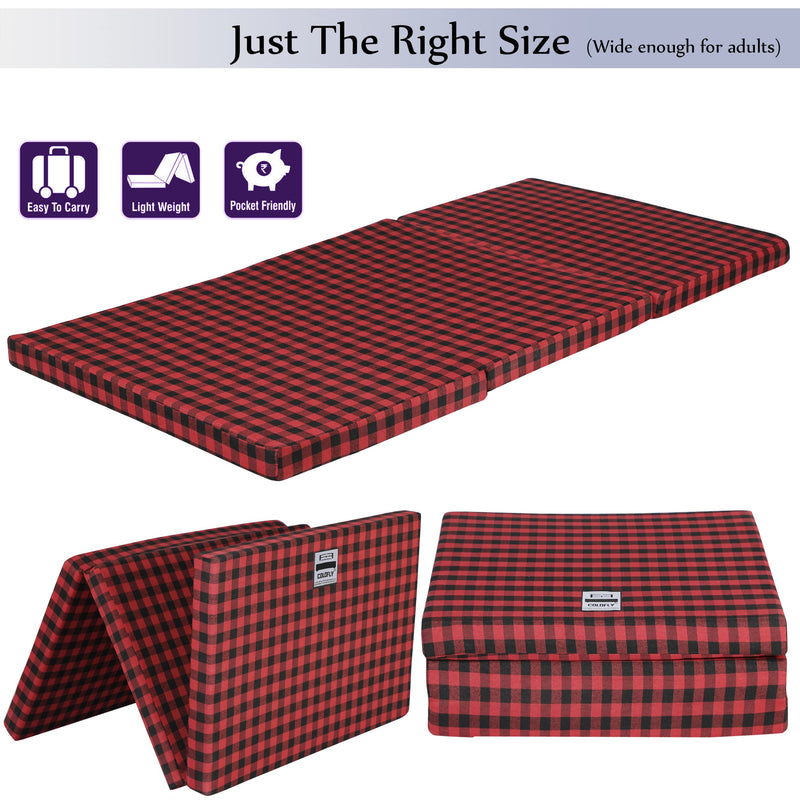 Colofly 2 Inch Three Fold Dual Comfort Reversible Uhd Foam Single Bed Mattress,72X35X2, Red & Black