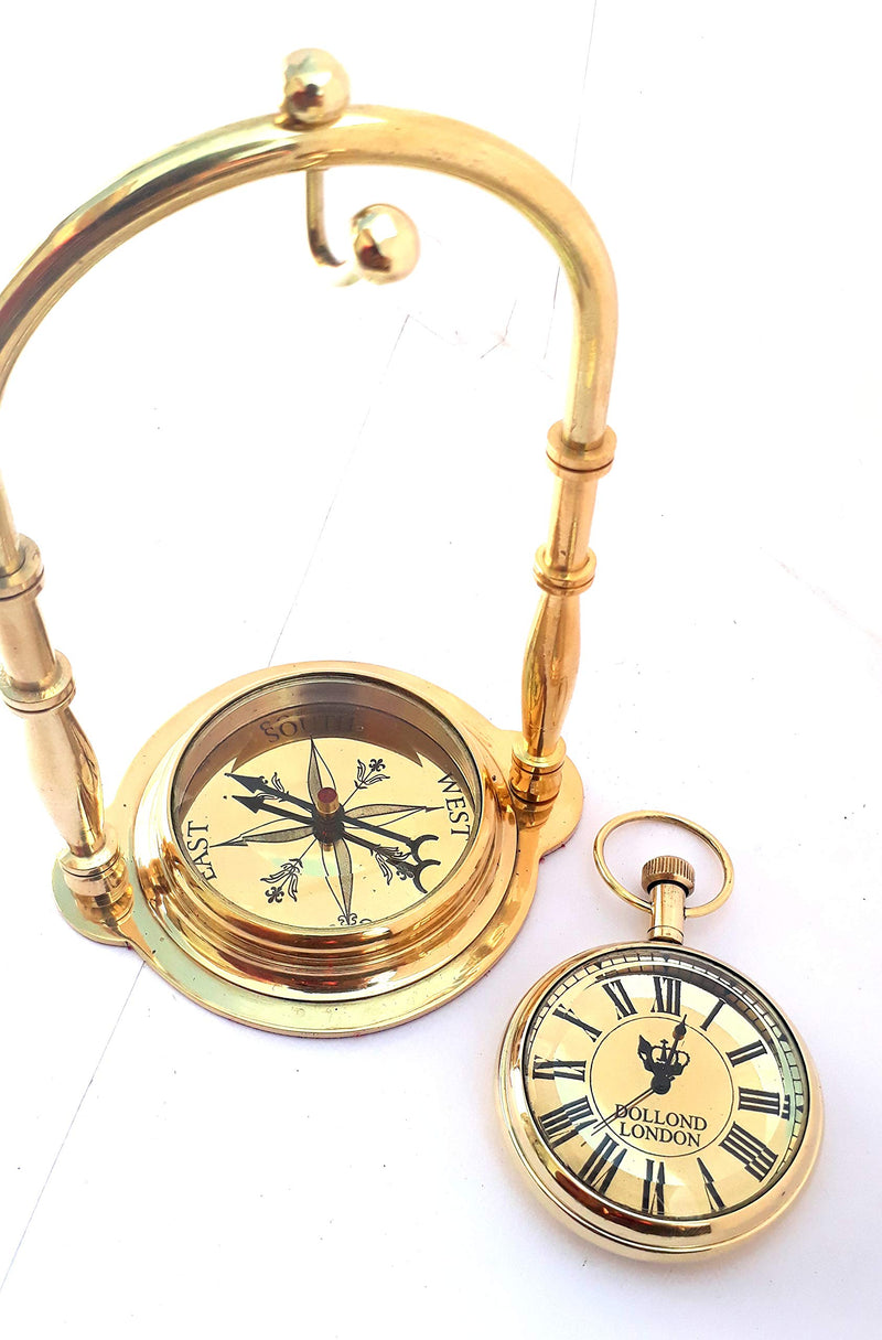 KV Collection Beautiful Antique Style Brass Anchor Table Clock with Magnetic Compass Base. Exclusive Gifting idea