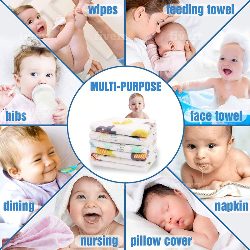 MOM CARE Muslin Cotton Face Towels for Newborn Baby Extra Soft Hankies Reusable Napkins for Infants Toddlers (Pack of 5) White