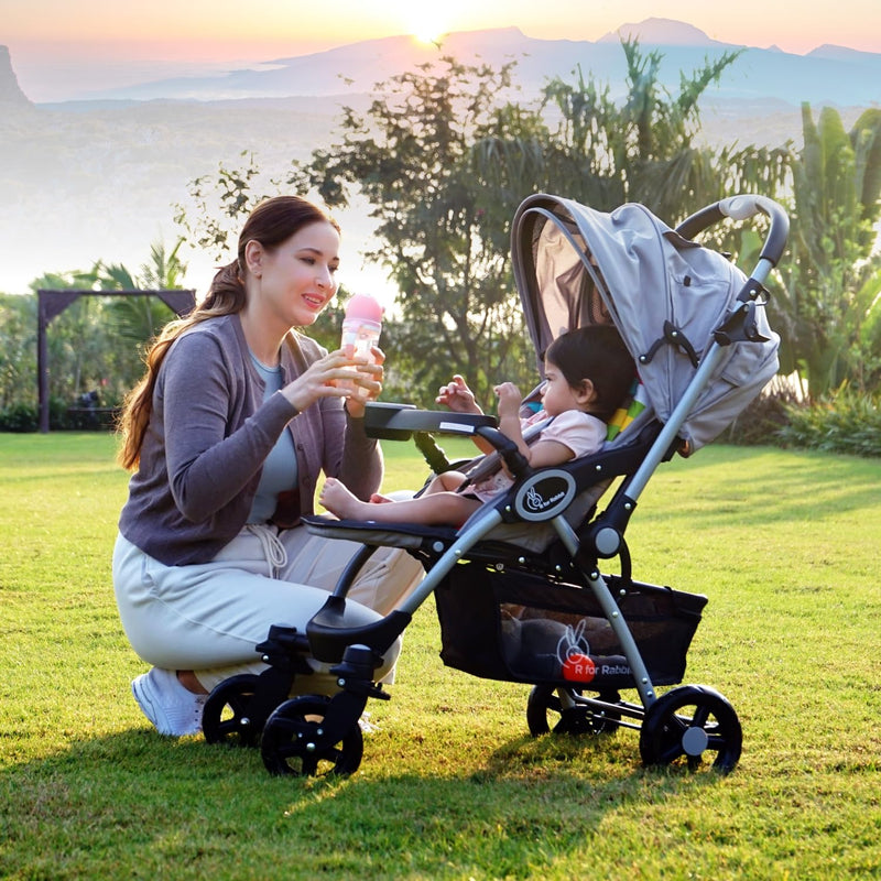 R for Rabbit Baby Travel System Chocolate Ride Baby Stroller & Pram+Infant Car Seat for Kids, Travel Friendly Compact Fold for 0-3 Years Babies, Quick Fold & Sturdy | 6 Months Warranty | (Black Grey)