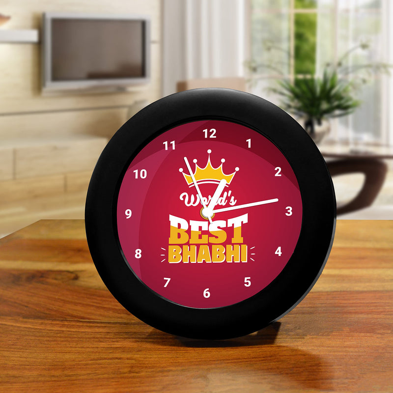 MC SID RAZZ - Best Bhabhi (red) design table clock | Desk Clock for Home and Office, gift for rakhi