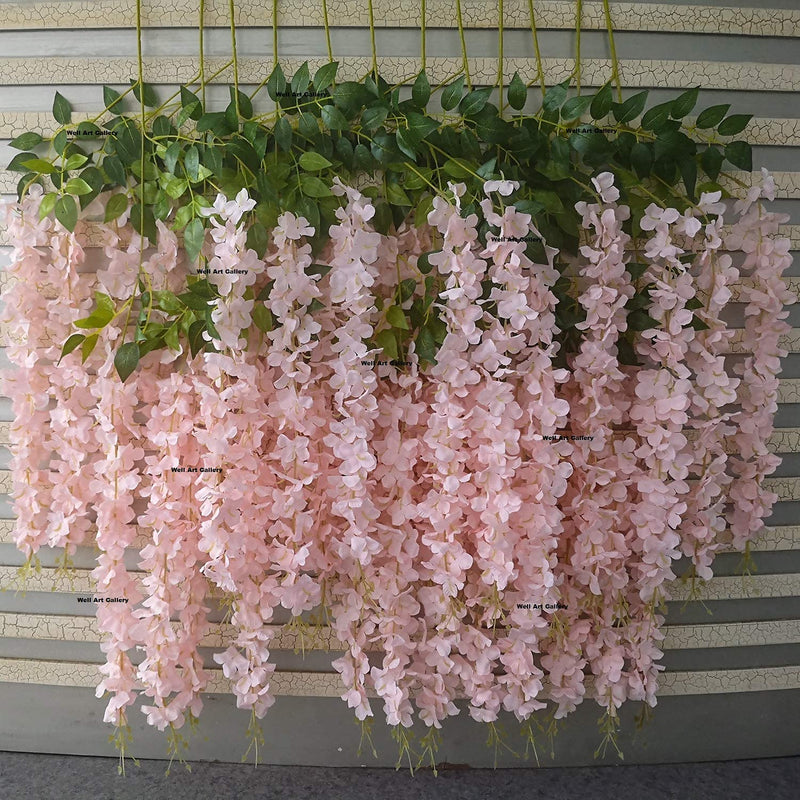 Well Art Gallery Artificial Wisteria Flowers Long Hanging Bush Flowers Silk Wisteria Hanging Vine Garland Party Outdoor Wedding Arch Flowers Decorations, (Baby Pink, 20)