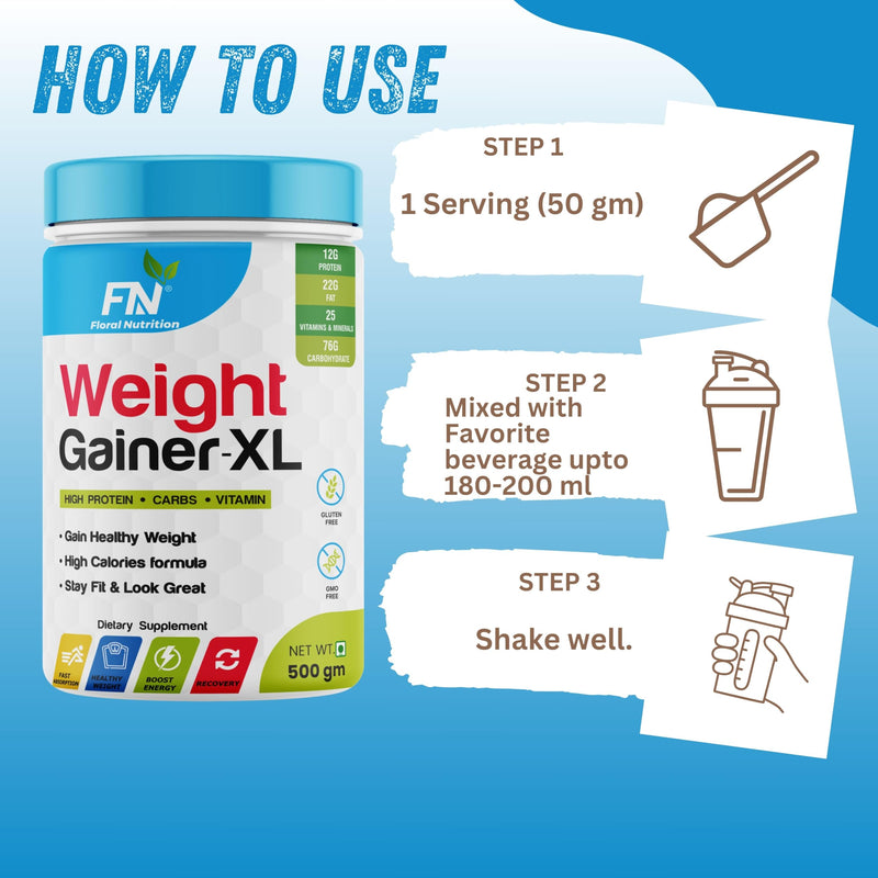 Floral Nutrition Weight Gainer Mass Gainer - 10g Protein, 78g Carbs, High Calories Added Vitamins, Minerals, Good fat, Digesting Weight Gainer Powder for Men & Women 0.5 Kg Rich Chocolate Flavor (10 Servings)