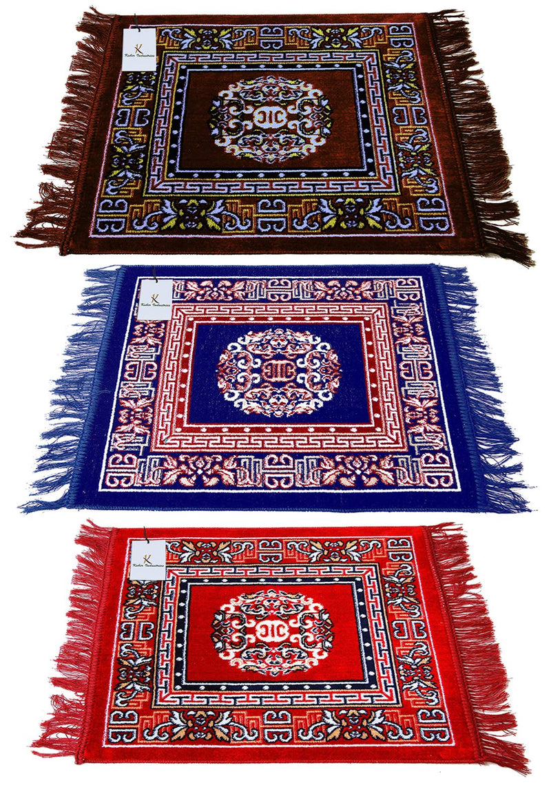 Kuber Industries 3 Pieces Velvet Prayer Mat/Aasan/Pooja Mat/Meditation Rectangular Shape Mat/Multipurpose Velvet Rug Mat 2 Ft X 2 Ft (Brown & Royal Blue & Red) Ctktc33958