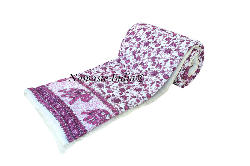 Namaste India Cotton Abstract Light Weight Jaipuri Razai Quilt (Pink , Single Bed)