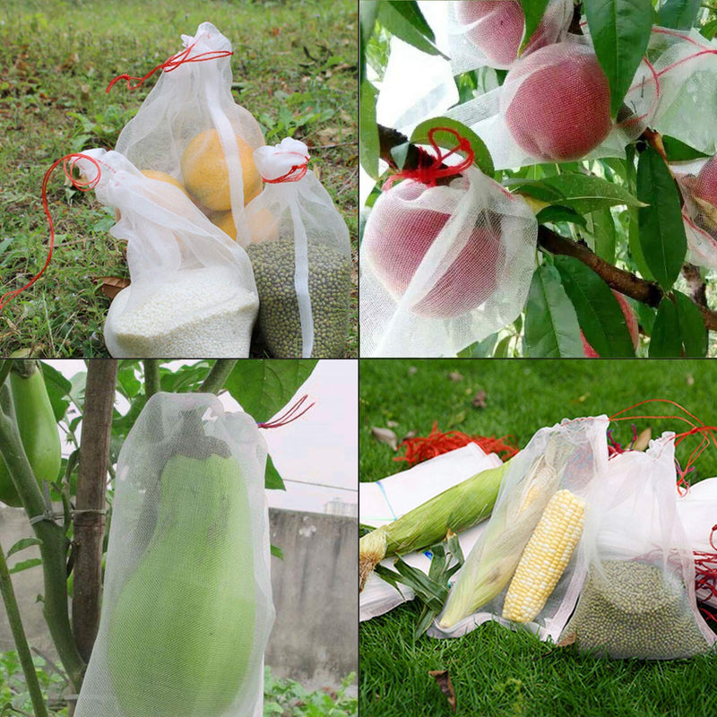 Divayanshi Fruit Protect Bags, 25pcs 12"x8" Drawstring Net Barrier Bag, Nylon Mesh Garden Plant Fruit Flower Netting Protection Bag