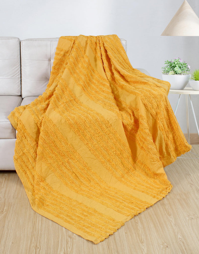 DOLCE CASA Tufted Pure Cotton Sofa Throw | Soft and Cozy Decorative Throw | 150x125 Cms. (Yellow)