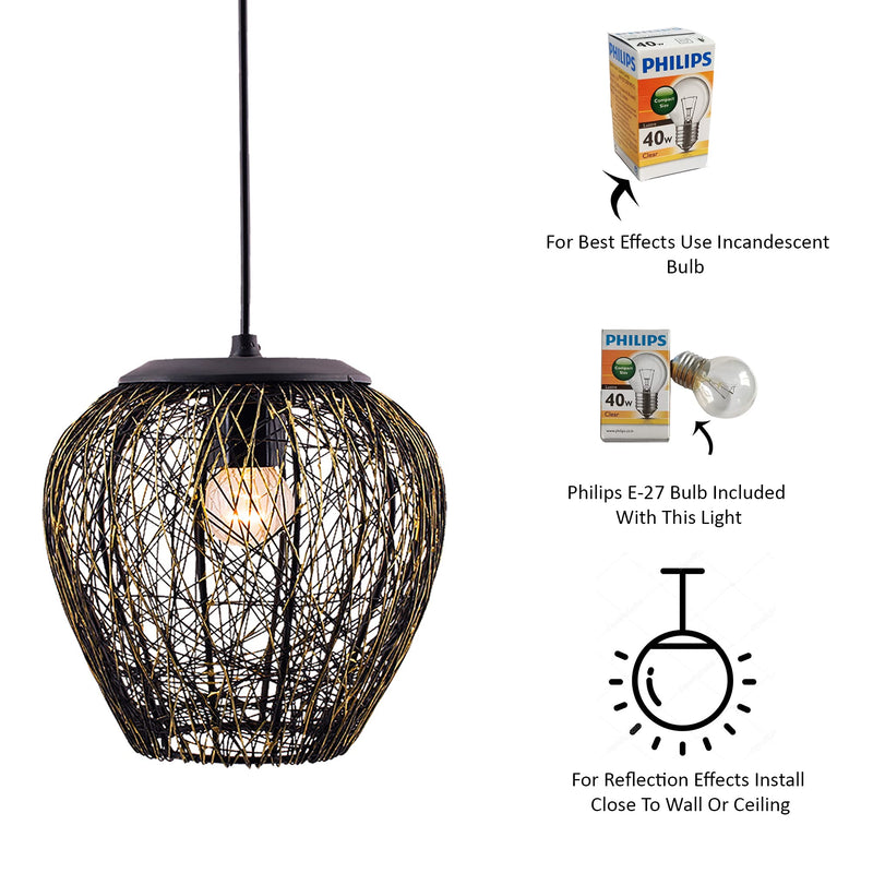 Homesake Hanging Light, Home Decor Items Wire Mesh, Ceiling Light (Black) Pack of 1