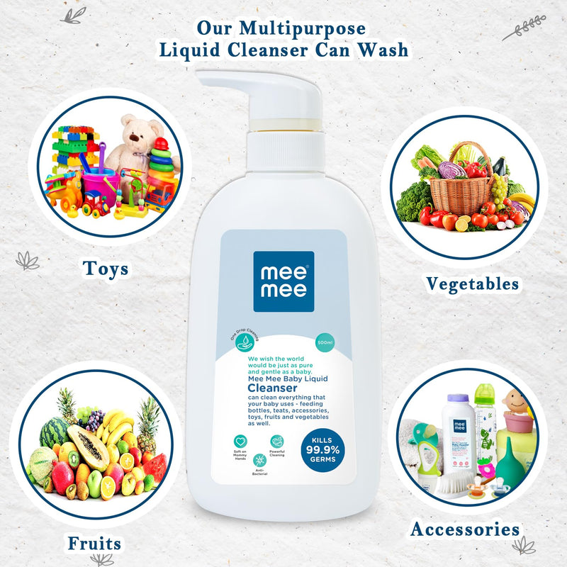 Mee Mee Anti-Bacterial Baby Liquid Cleanser | Kills 99.9% Germs | Feeding Bottle Cleaner Liquid Bowls/Toys/Food/Accessories (500 ml - Bottle)