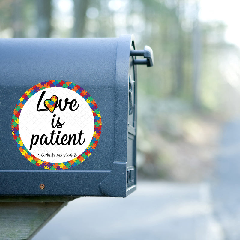 Corinthians 13:4-8 Love is Patient Autism Puzzle Round Car Magnet Bumper Decal, 5 1/2 Inch