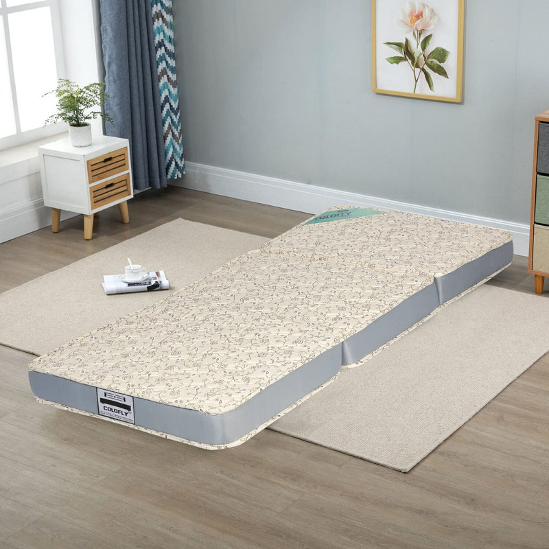 COLOFLY 4 inch Soft Bounce Single High Density PU Foam Foldable Mattress (72x35x4, Yellow & Grey)