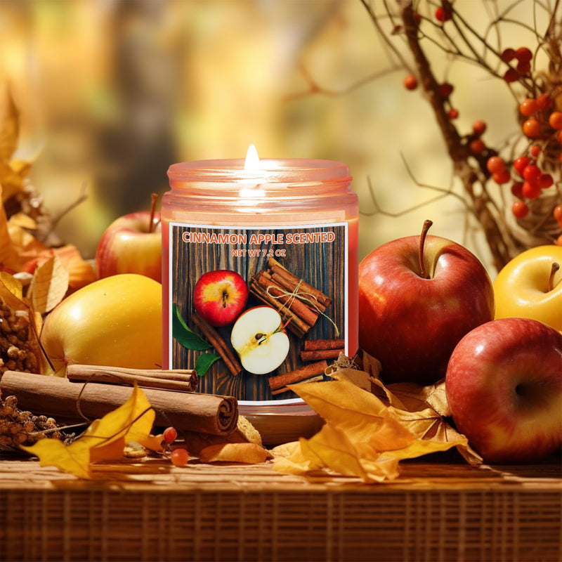 AharHora Cinnamon Apple Scented Candle, 7.2oz Jar Candle Gifts for Women Men, Fall Autumn Candles for Home Scented, Soy Wax Candle Over 50 Hours of Burn Time, Unique Gift for Friend Family Coworker