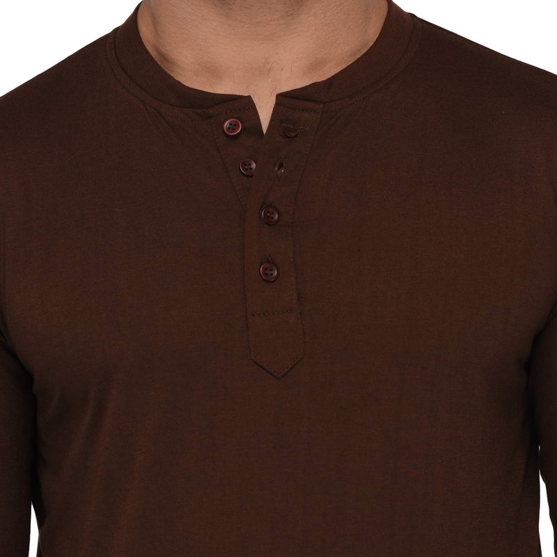 JANGOBOY Men's Cotton Blend Full Sleeve Henley Neck T-Shirt (Faizan-237-m_Brown_M) Pack of 1