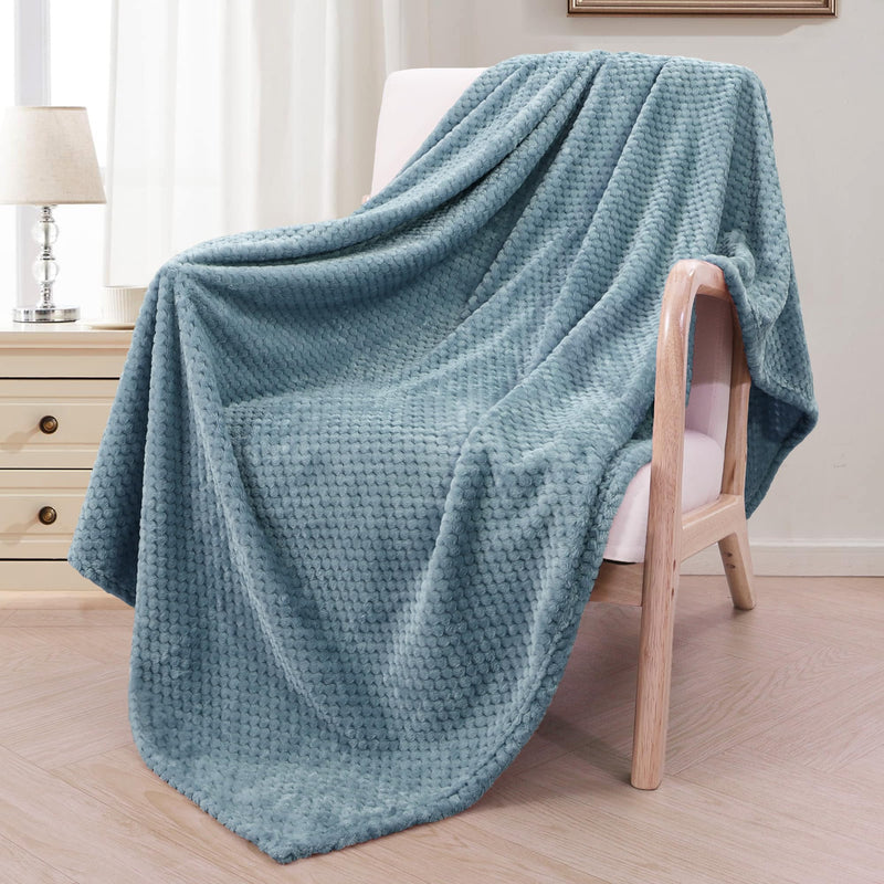 Exclusivo Mezcla Waffle Flannel Fleece Velvet Plush Large Throw Blanketââ‚¬â€œ 50" x 70" (Slate Blue)