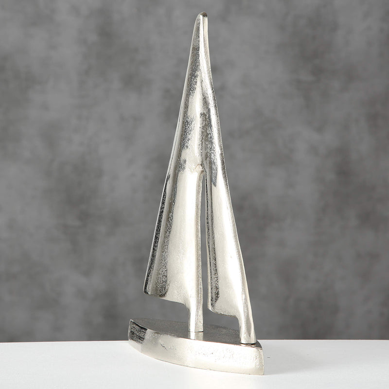 WHW Whole House Worlds Silver Spinnaker Sail Boat Sculpture, Polished Aluminum, Hand Cast, 8.25 Inches Tall, Coastal Regatta