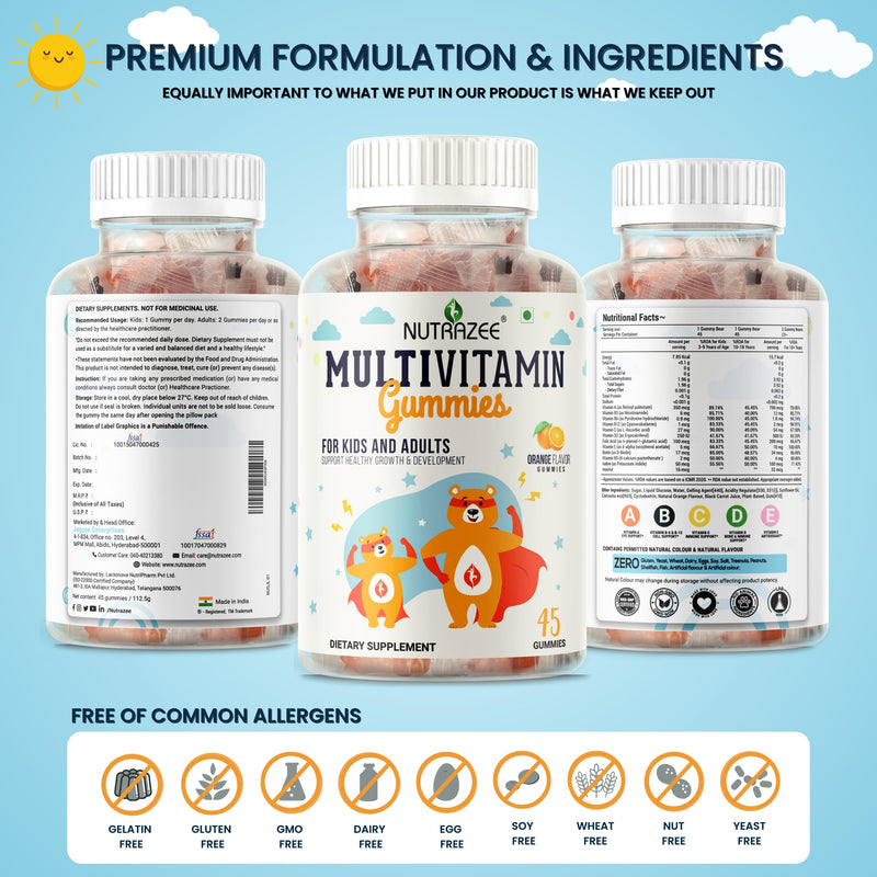 Nutrazee Multivitamin Gummies for Kids, Men & Women, Supplement With Biotin & Essential Vitamins For Healthy Growth, Development & Immunity, 45 Gummy Bears