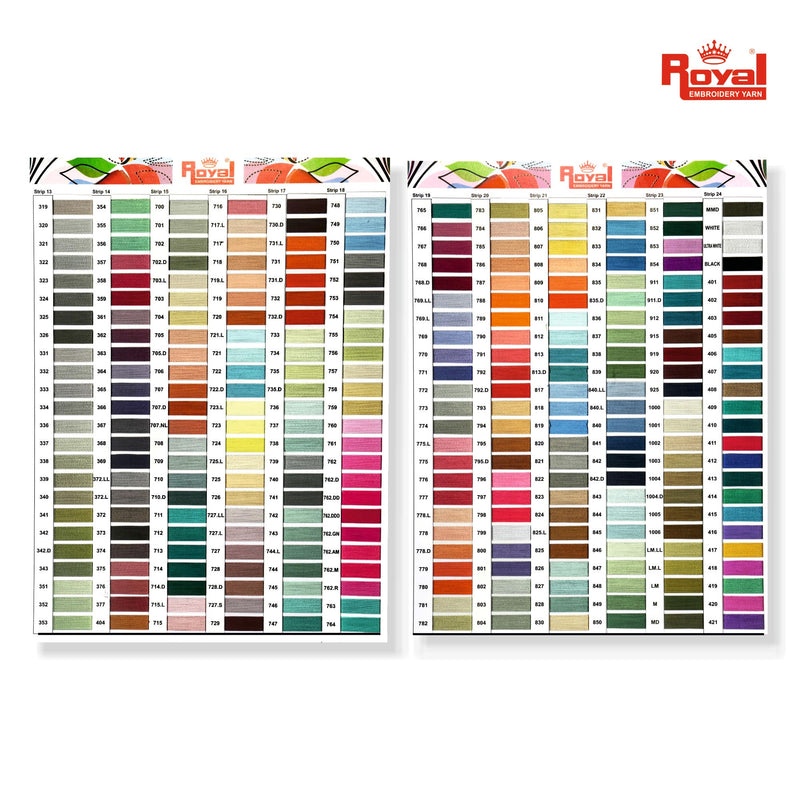 Royal Embroidery Threads Viscose Rayon Yarn Shade Card/Catalog (Pack of 1) – 576 Shades