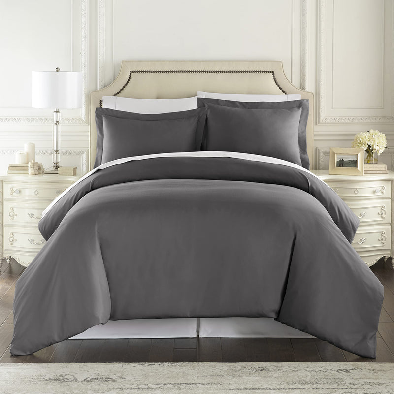 1500 Thread Count Egyptian Quality Duvet Cover Set, 3pc Luxury Soft, King-Gray