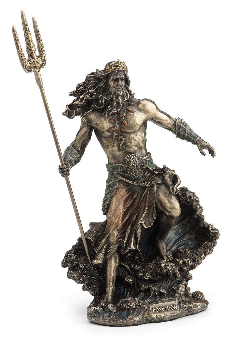 Veronese Design Resin Statues Greek God Poseidon Standing Over Crashing Waves Statue 6 X 10 X 3.75 Inches Bronze