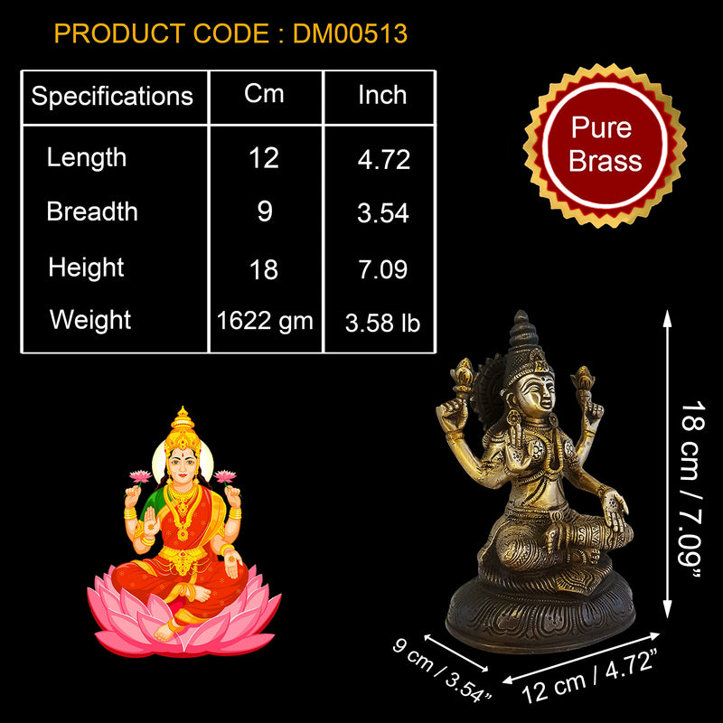 Divya Mantra Laxmi Idol Home Puja Room Diwali Decor Pooja Mandir Decoration Items Living Room Showpiece Decorations Office Sri Lakshmi Temple Murti Goddess Statue Brass Show Pieces - Brown